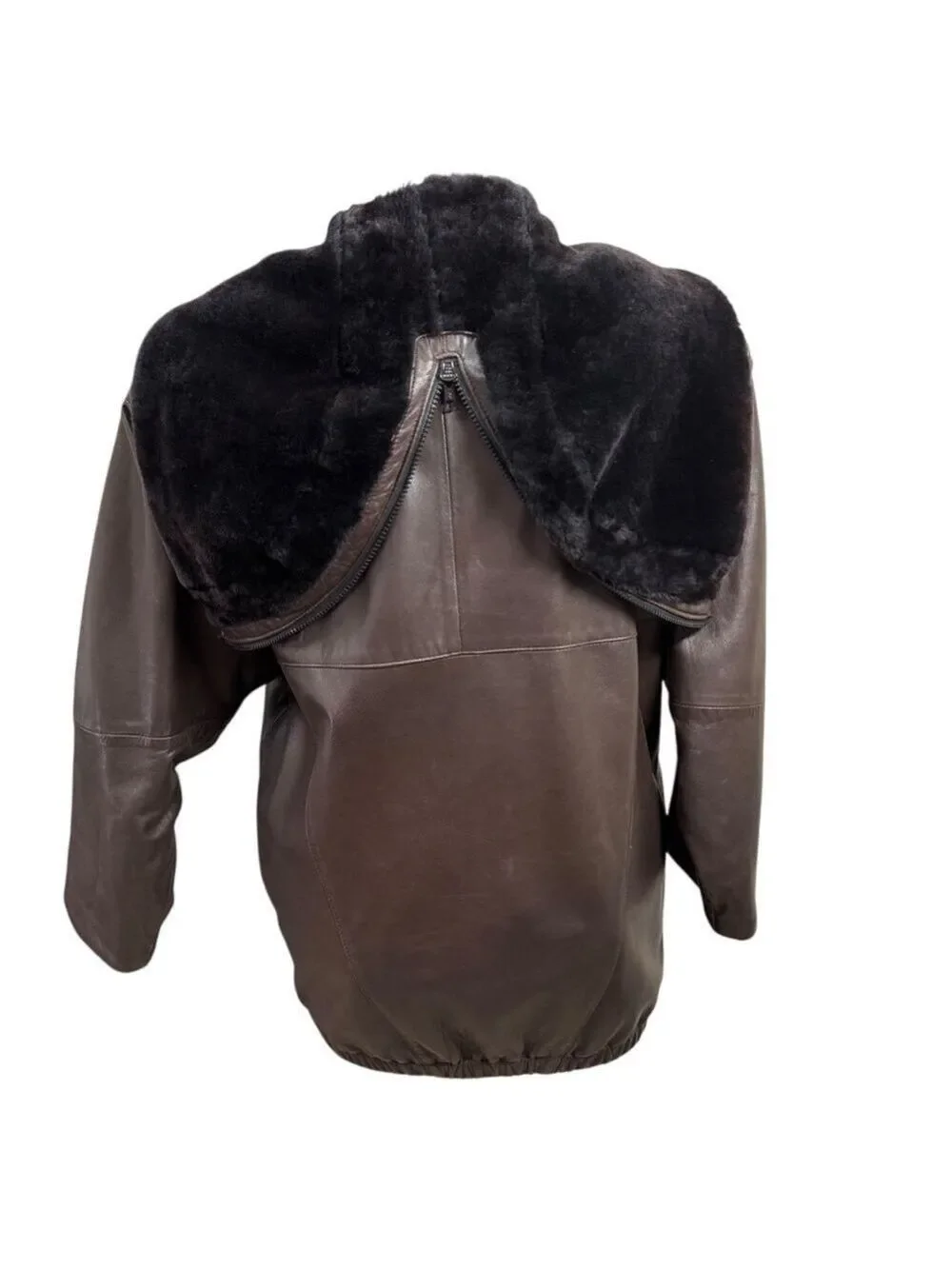 Vintage Positano Pelle Brown Leather Hooded Jacket Women's XL‎ USA Made